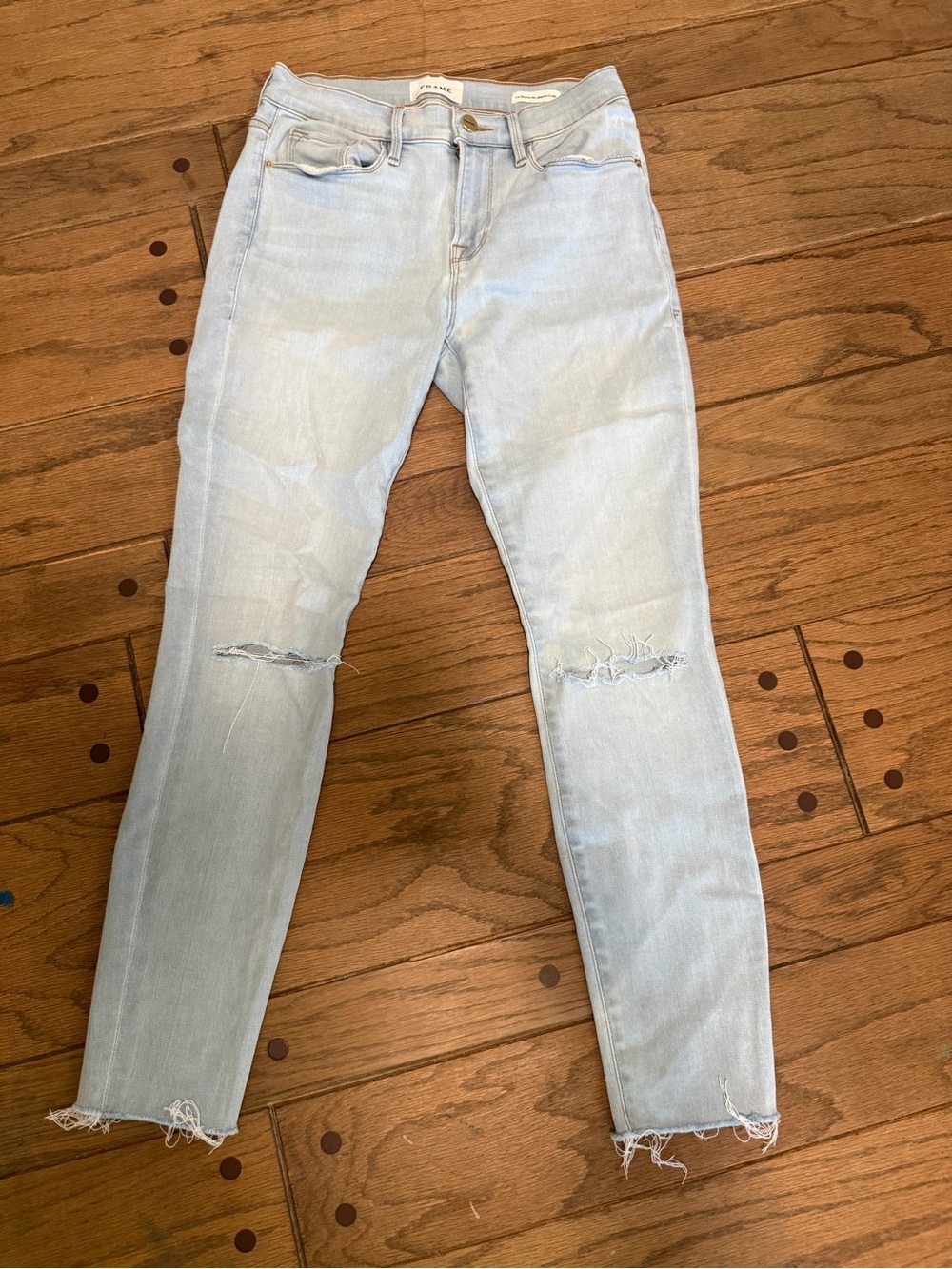 Frame Denim Le Skinny de Jeanne crop Light Blue Ripped Skinny Jeans
